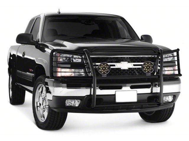 Grille Guard with 7-Inch Round LED Lights; Black (15-19 Silverado 3500 HD)