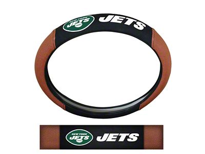 Grip Steering Wheel Cover with New York Jets Logo; Tan and Black (Universal; Some Adaptation May Be Required)