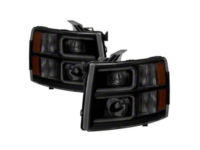 Halo Projector Headlightrs; Black Housing; Smoked Lens (07-14 Silverado 3500 HD)