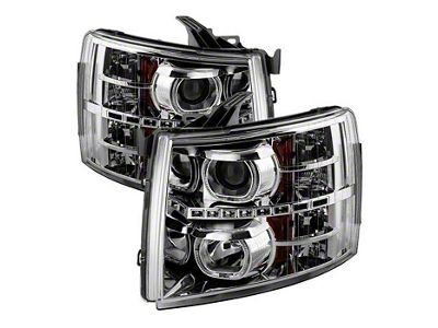 Halo Projector Headlightrs; Chrome Housing; Clear Lens (07-14 Silverado 3500 HD)