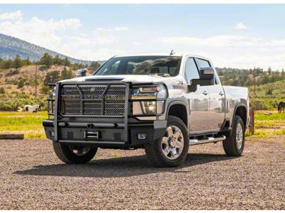 HD Replacement Winch Front Bumper with Receiver Hitch; Semi-Gloss Black (20-23 Silverado 3500 HD)