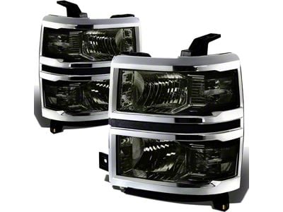 Factory Style Headlights with Clear Corner Lights; Chrome Housing; Smoked Lens (2015 Silverado 3500 HD)