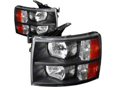 Headlights with Amber Corner Lights; Black Housing; Clear Lens (07-14 Silverado 3500 HD)