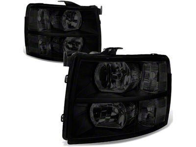 Headlights with Clear Corner Lights; Black Housing; Smoked Lens (07-14 Silverado 3500 HD)