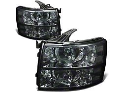 Headlights with Clear Corner Lights; Smoked Housing; Clear Lens (07-14 Silverado 3500 HD)