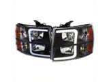 LED Bar Factory Style Headlights with Bumper Lights; Matte Black Housing; Clear Lens (07-14 Silverado 3500 HD)