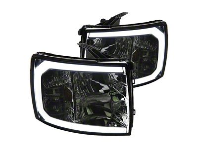 LED C-Bar Factory Style Headlights; Chrome Housing; Smoked Lens (07-14 Silverado 3500 HD)