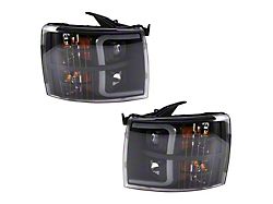 LED C-Bar Halogen Headlights; Black Housing; Clear Lens (07-14 Silverado 3500 HD)