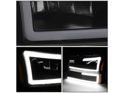 LED DRL Headlights with Amber Corners; Black Housing; Smoked Lens (03-06 Silverado 3500 HD)
