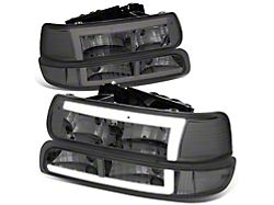 LED DRL Headlights with Clear Corners; Chrome Housing; Smoked Lens (01-02 Silverado 3500 HD)