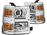 LED DRL Projector Headlights; Chrome Housing; Clear Lens (2015 Silverado 3500 HD w/ Factory Halogen Headlights)