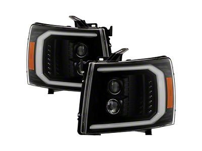 LED DRL Signal Halogen Projector Headlights; Black Housing; Clear Lens (07-14 Silverado 3500 HD)