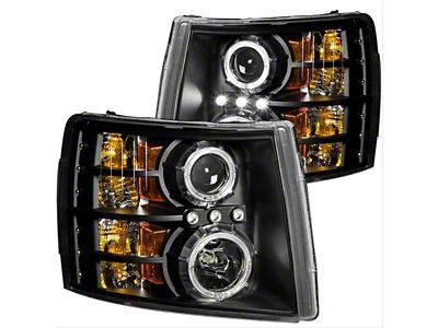 LED Halo Projector Headlights; Black Housing; Clear Lens (07-14 Silverado 3500 HD)