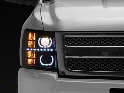 LED Halo Projector Headlights; Black Housing; Clear Lens (07-14 Silverado 3500 HD)