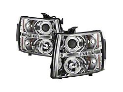 LED Halo Projector Headlights; Chrome Housing; Clear Lens (07-14 Silverado 3500 HD)