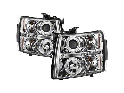 LED Halo Projector Headlights; Chrome Housing; Clear Lens (07-14 Silverado 3500 HD)