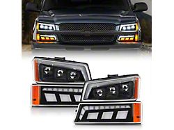 LED Projector Headlights; Black Housing; Clear Lens (03-06 Silverado 3500 HD)