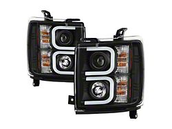 Light Bar DRL Projector Headlights; Black Housing; Clear Lens (15-19 Silverado 3500 HD)