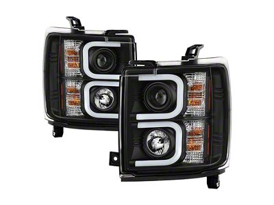 Light Bar DRL Projector Headlights; Black Housing; Clear Lens (15-19 Silverado 3500 HD)