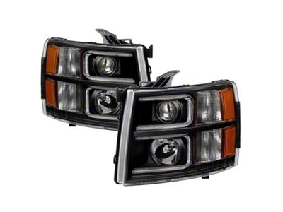 Light Tube Style Halo Projector Headlights; Black Housing; Clear Lens (07-14 Silverado 3500 HD)