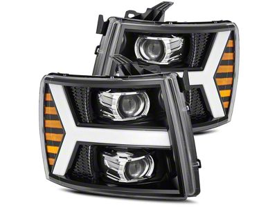 AlphaRex LUXX-Series LED Projector Headlights; Jet Black Housing; Clear Lens (07-14 Silverado 3500 HD)