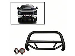 Max T Bull Bar with 5.30-Inch Red Round Flood LED Lights; Textured Black (20-25 Silverado 3500 HD)