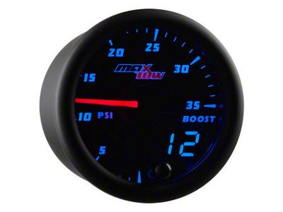 MaxTow 35 PSI Boost Gauge; Black and Blue (Universal; Some Adaptation May Be Required)