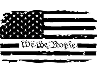 Moonroof Tattered We The People Flag Decal; Matte Black (07-24 Silverado 3500 HD)