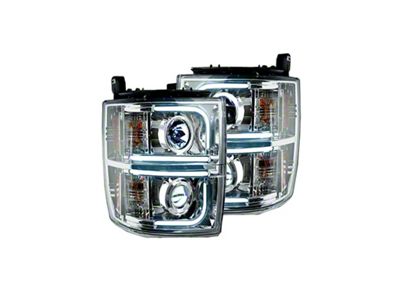 OLED Halo Projector Headlights; Chrome Housing; Clear Lens (15-19 Silverado 3500 HD)