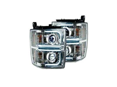 OLED Halo Projector Headlights; Chrome Housing; Clear Lens (15-19 Silverado 3500 HD)