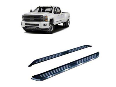 Pinnacle Running Boards; Black and Silver (07-19 Silverado 3500 HD Crew Cab)