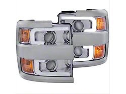 Plank Style Projector Headlights with Chrome Rim; Chrome Housing; Clear Lens (15-19 Silverado 3500 HD)