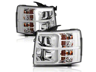 Plank Style Switchback Projector Headlights; Chrome Housing; Clear Lens (07-14 Silverado 3500 HD)
