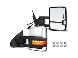 Powered Heated Manual Folding Tow Mirrors with Turn Signal; Chrome (15-19 Silverado 3500 HD)