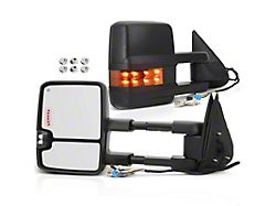 Powered Heated Manual Folding Towing Mirror with Turn Signal; Textured Black (03-06 Silverado 3500 HD)