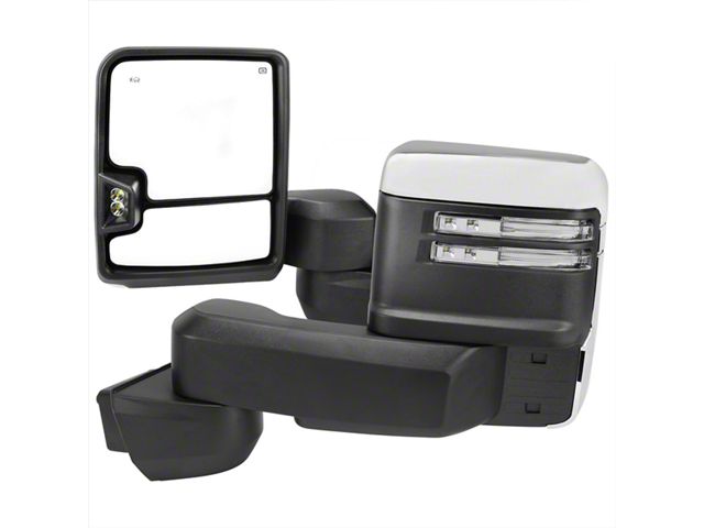 Powered Heated Manual Extendeable Towing Mirrors with Clear LED Turn Signals; Chrome (20-24 Silverado 3500 HD)