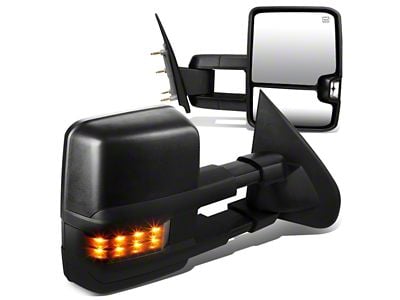 Powered Heated Towing Mirrors with Smoked Amber LED Turn Signal; Black (15-19 Silverado 3500 HD)