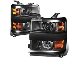 Projector Headlight with Amber Corner Lights; Black Housing; Clear Lens (15-19 Silverado 3500 HD)