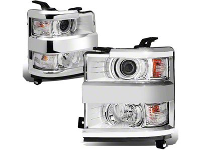 Projector Headlights; Chrome Housing; Clear Lens (15-19 Silverado 3500 HD)