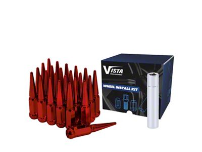 Red Spike Lug Nuts; M14x1.5; Set of 32 (01-26 Silverado 3500 HD)