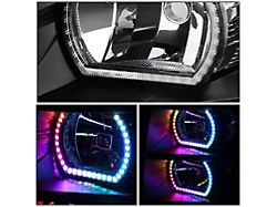 RGB LED DRL Headlights with Amber Corners; Black Housing; Clear Lens (07-14 Silverado 3500 HD)