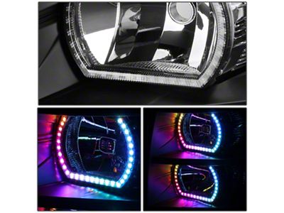 RGB LED DRL Headlights with Amber Corners; Black Housing; Clear Lens (07-14 Silverado 3500 HD)