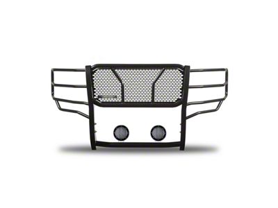 Rugged Heavy Duty Grille Guard with 5.30-Inch Black Round LED Lights; Black (11-14 Silverado 3500 HD)