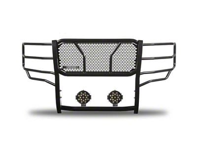 Rugged Heavy Duty Grille Guard with 7-Inch Black Round LED Lights; Black (11-14 Silverado 3500 HD)