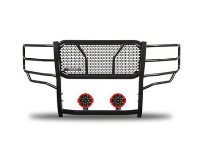Rugged Heavy Duty Grille Guard with 7-Inch Red Round LED Lights; Black (11-14 Silverado 3500 HD)