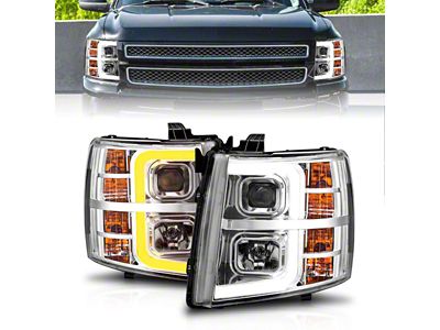 Sequential Light Bar Projector Headlights; Chrome Housing; Clear Lens (07-14 Silverado 3500 HD)