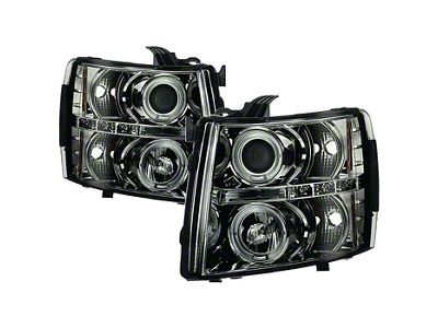 Signature Series LED Halo Projector Headlights; Chrome Housing; Smoked Lens (07-14 Silverado 3500 HD)