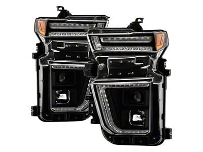 Signature Series Sequential Turn Signal Projector Headlights; Black Housing; Clear Lens (20-23 Silverado 3500 HD w/ Factory Halogen Headlights)