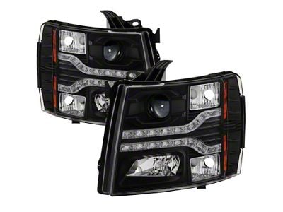 Signature Series Version 2 LED DRL Projector Headlights; Black (07-14 Silverado 3500 HD)