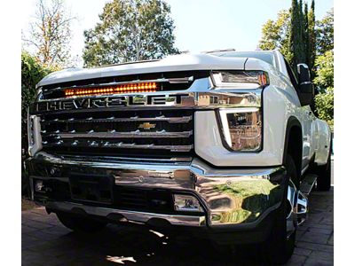 Single 30-Inch White LED Light Bar with Grille Mounting Brackets (20-24 Silverado 3500 HD)
